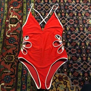 Aerie red daisy swimsuit